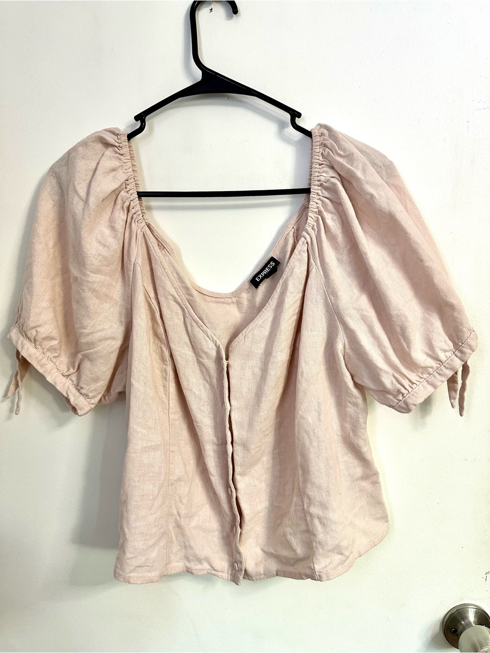 Express Blush Pink Peasant Puff Sleeve Blouse